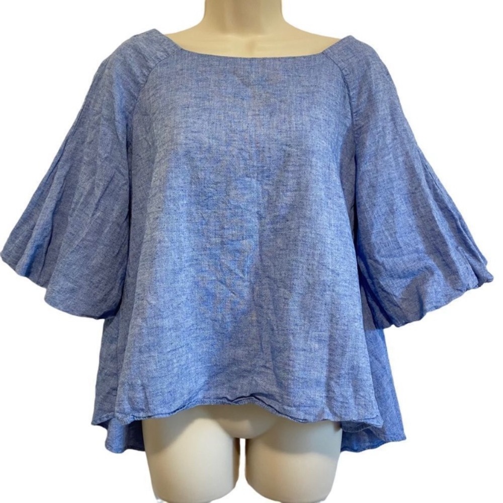 ZARA Chambray Bell Sleeve Top